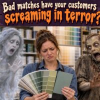 Bad matches have your customers screaming in terror: a paint-store customer with a ghost and zombie.